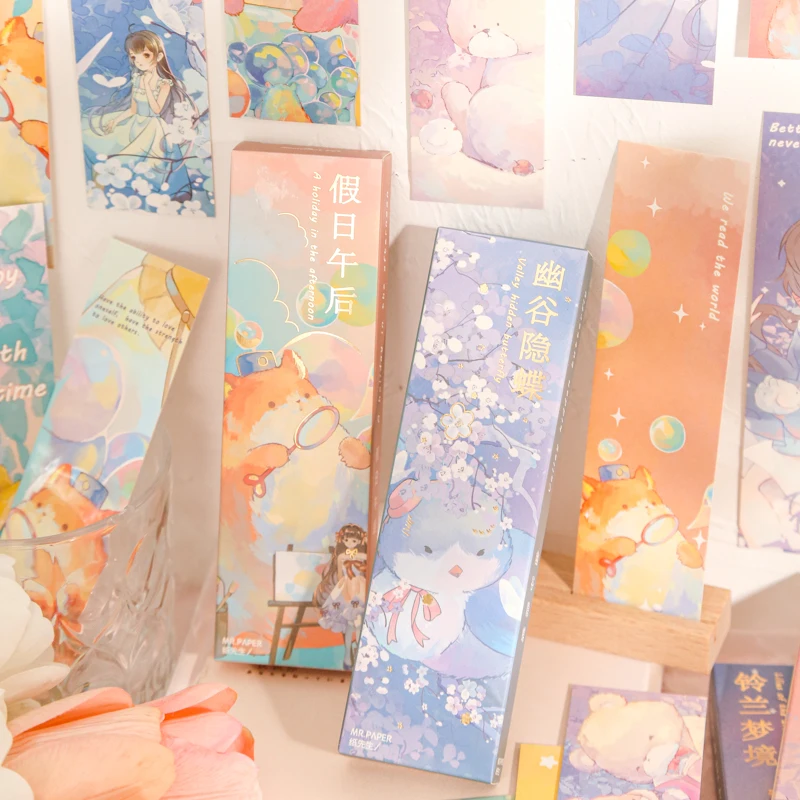 

30 Sheets Cute Cartoon Bear Girl Bookmark Paper Reading Bookmark Kawaii Book Page Marker Message Card Office Stationery Supplies
