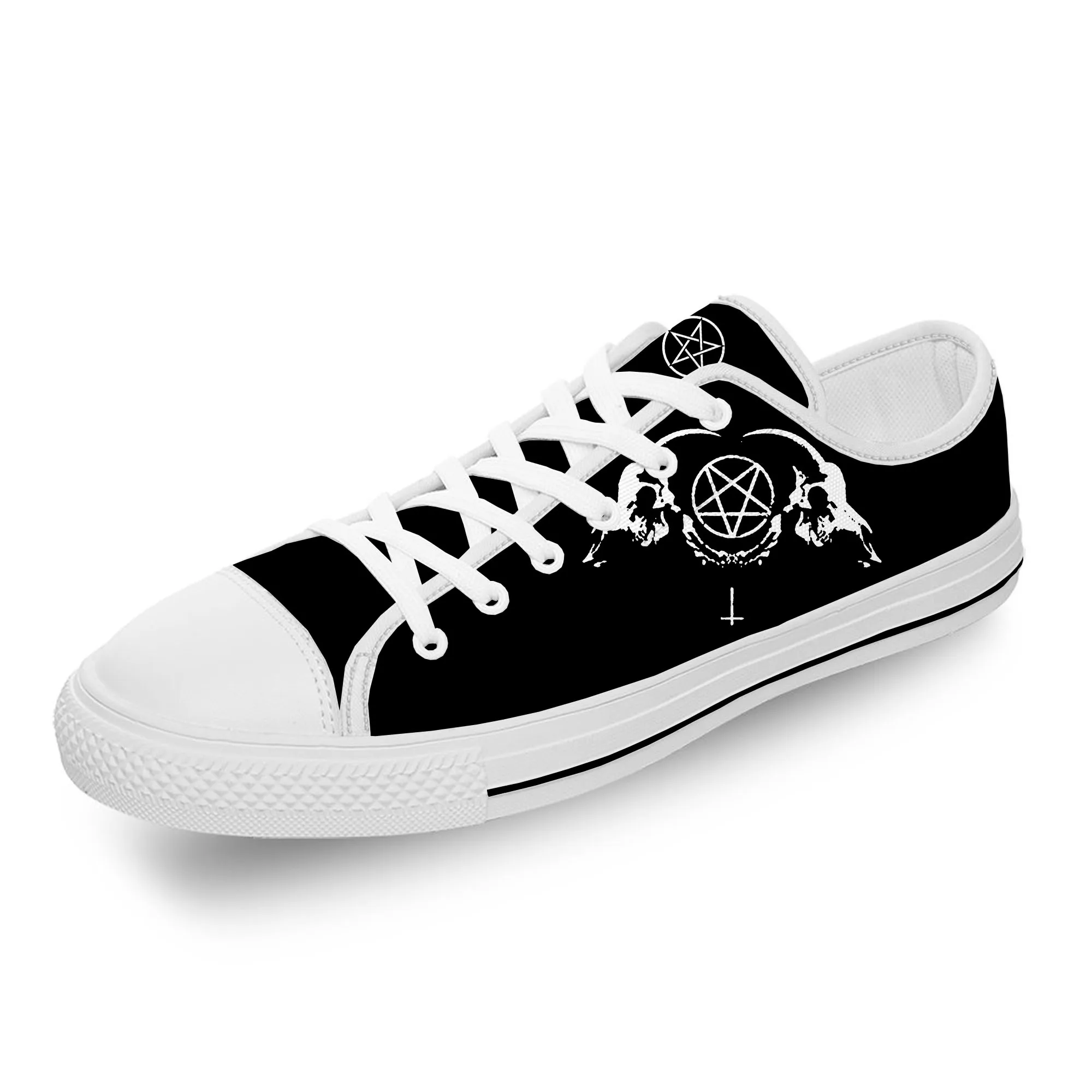 

Hot Pentagram Gothic Demon Satan Satanic White Cloth 3D Print Low Top Canvas Shoes Men Women Lightweight Breathable Sneakers