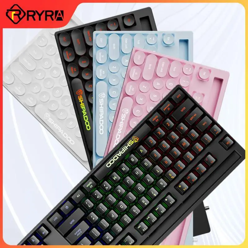 

Проводная светящаяся клавиатура RYRA K87V2, мини-клавиатура с механическим ощущением, 87 клавиш, цветная клавиатура в стиле панк с круглыми клави...