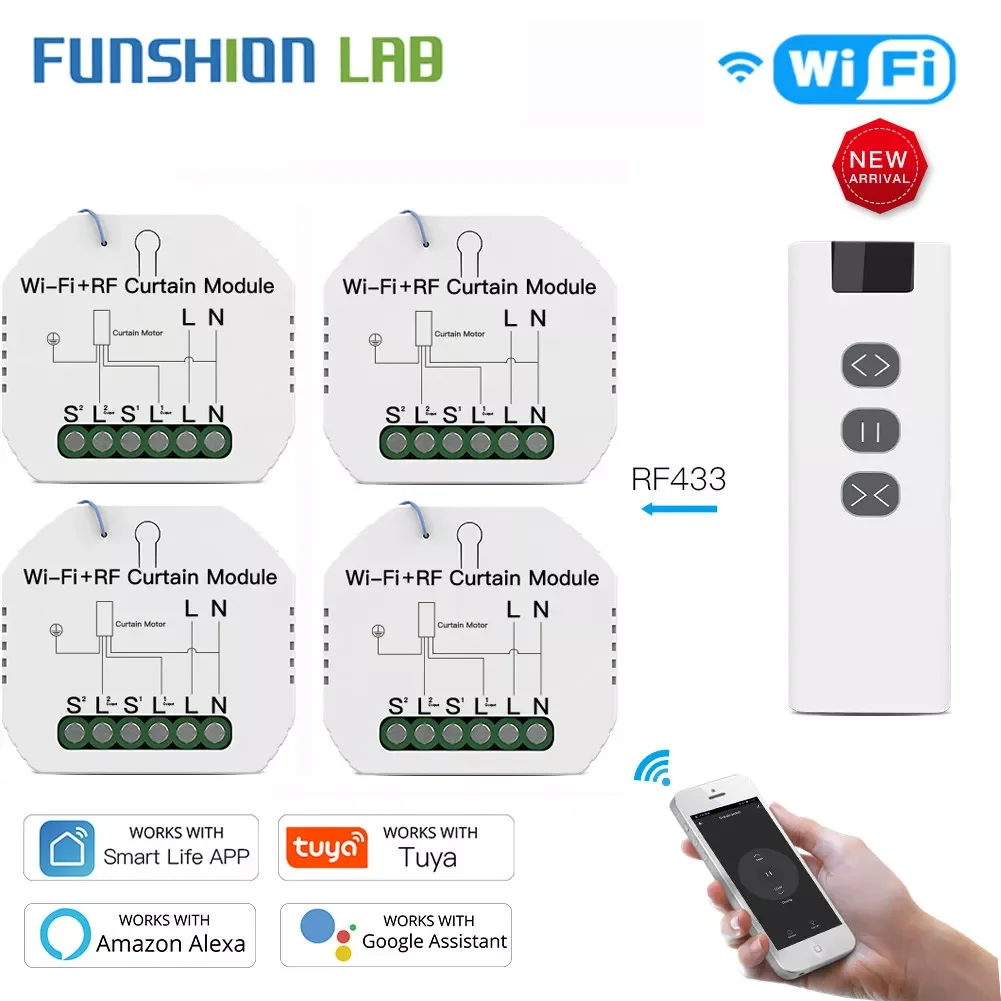 

Funshion WiFi RF433 Blinds Curtain for Electric Roller Shutter Sunscreen Smart Life Home Alexa Smart Home