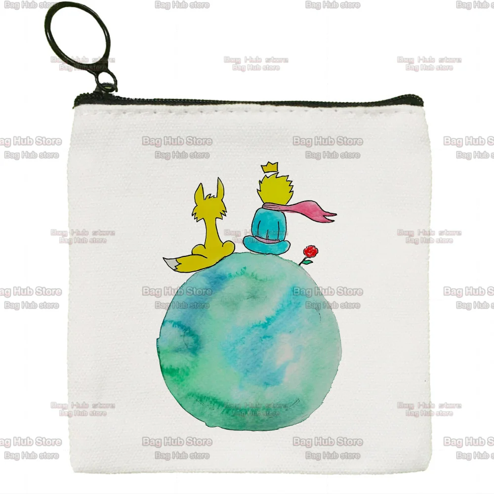 Little Prince Graphic Earth Space Harajuku Kawaii Canvas Zipper Coin Bag Female Mini Cute Coin Purse Lipstick Bag Small Portable