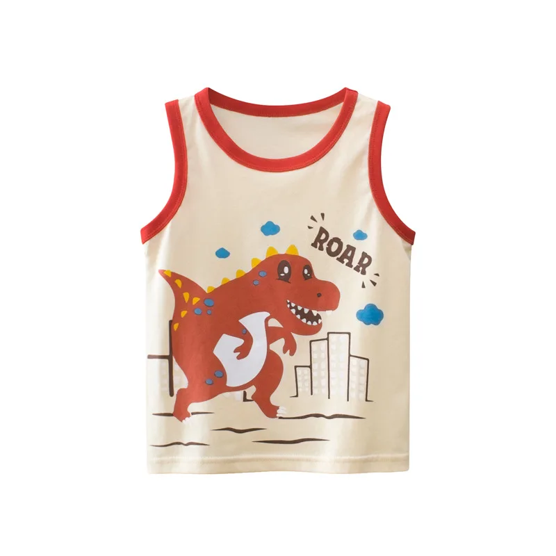 

Children T-shirts for Baby Boys Tee Dinosaur Cartoon Print Cotton Vest Tops Kids Summer Clothes Sleeveless T-Shirt for 2-9Y