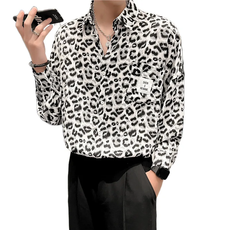 2022 New Fashion Leopard Shirts for Men Long Sleeve Loose Casual Shirt Social Nightclub Streetwear Camisa Masculina Men Clothing