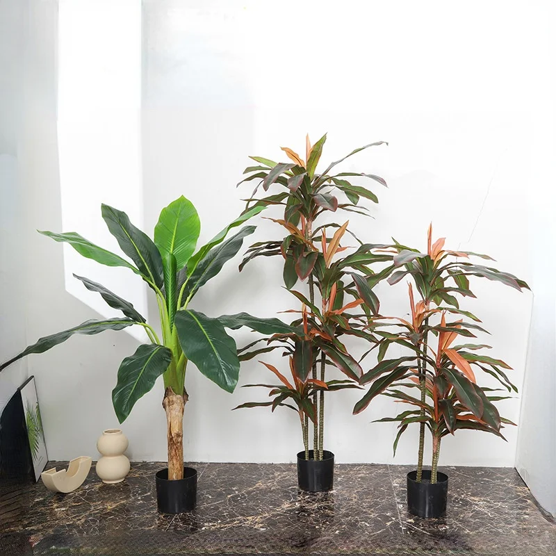 

Large Simulation Red Iron Tree Artificial Bonsai Fake Plant Green Potted for Home Ornamental Indoor Hotel Greening Decoration