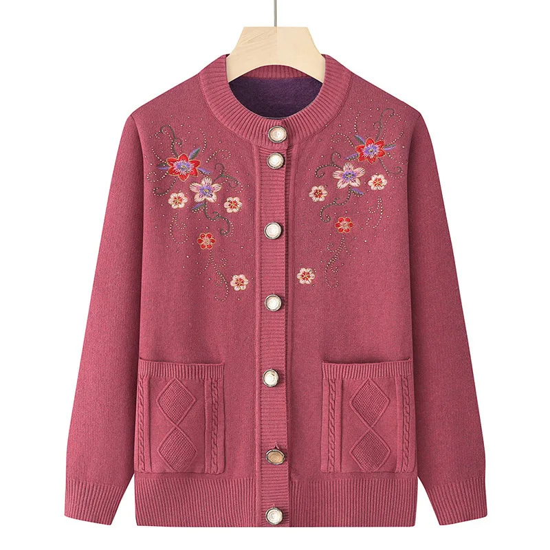 Осень-зима женский вязаный свитер утепленная бархатная теплая куртка для мам