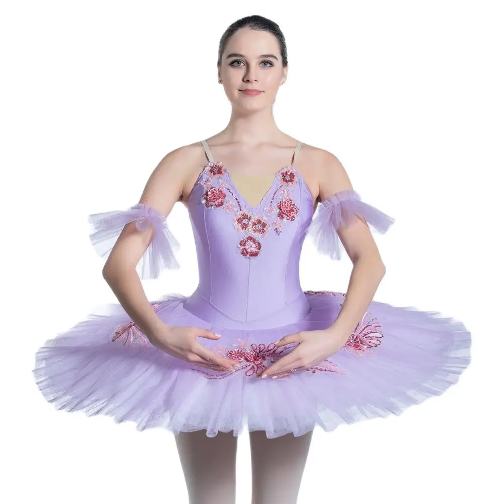 

BLL081 Professional Lilac Spandex bodice with pink Trim Ballet Tutu PancakeTutu Ballerina Tutu Stage Performance Ballet Costume