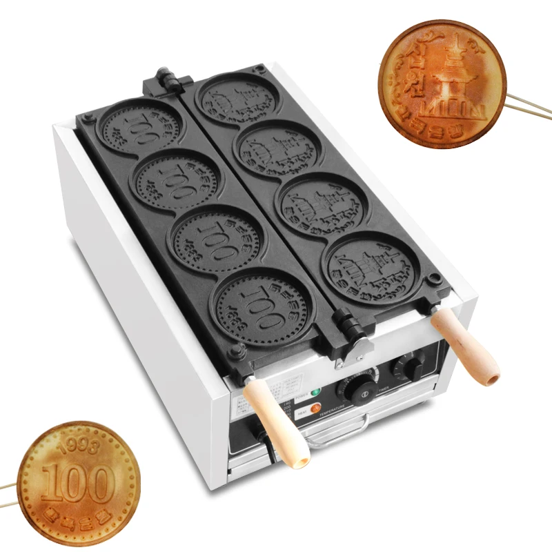 

Commercial electric maquina waffle Round 4pcs coin mini waffle mach molds baking machine coin shape chicken waffle mold