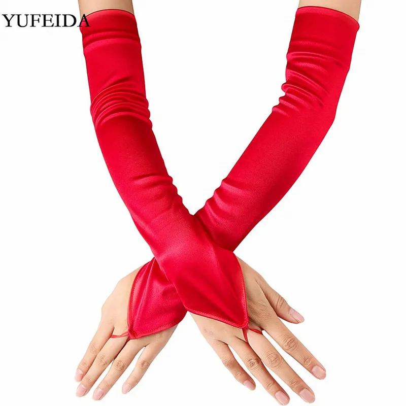 

Fashion Long Gloves Satin Opera Evening Party Prom Costume Gloves Women Fingerless Gloves Sun Protection Driving Mittens