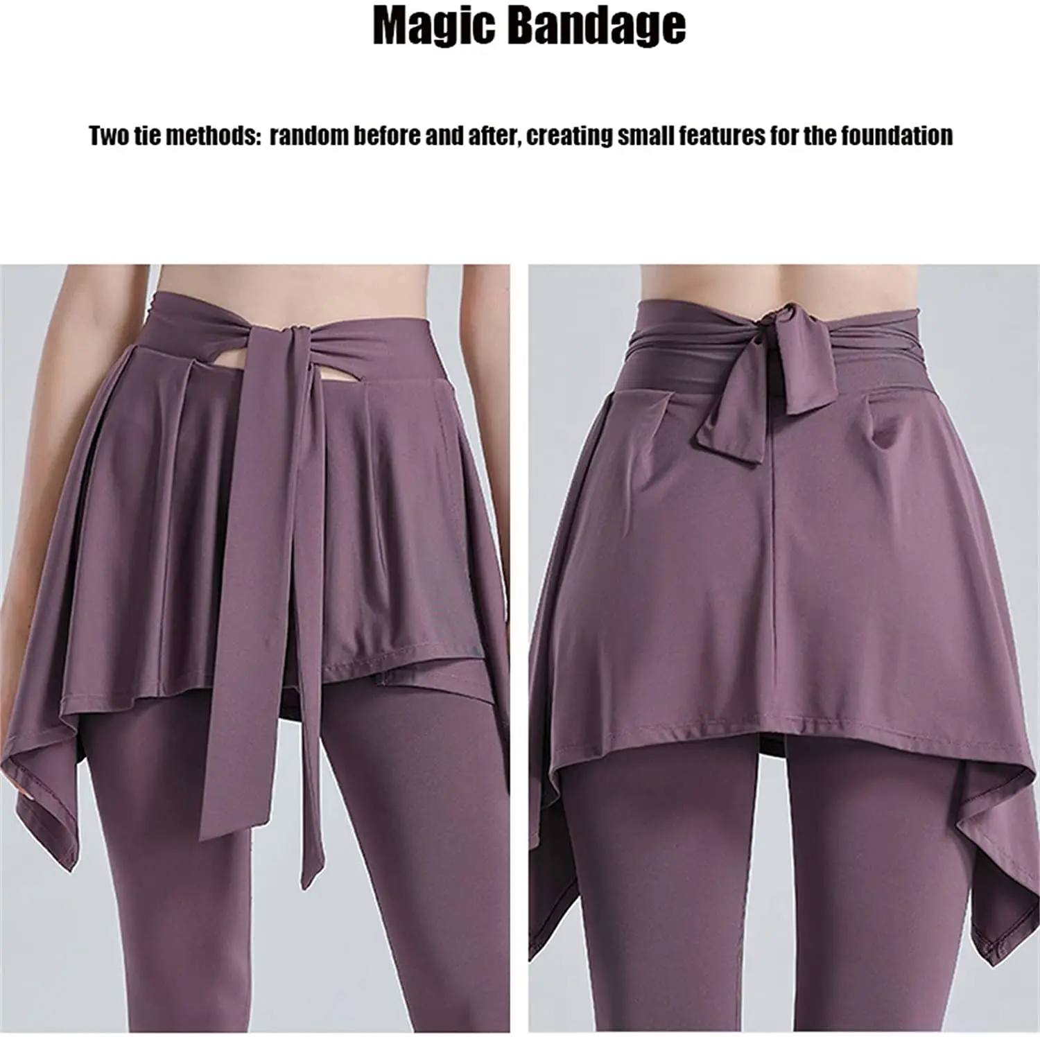 2 In 1 Piece Build-in Skirted Long Leggings,Adjustable Running Culottes with Pockets,Hip Lift Tight Leggings with Skirt Sexy