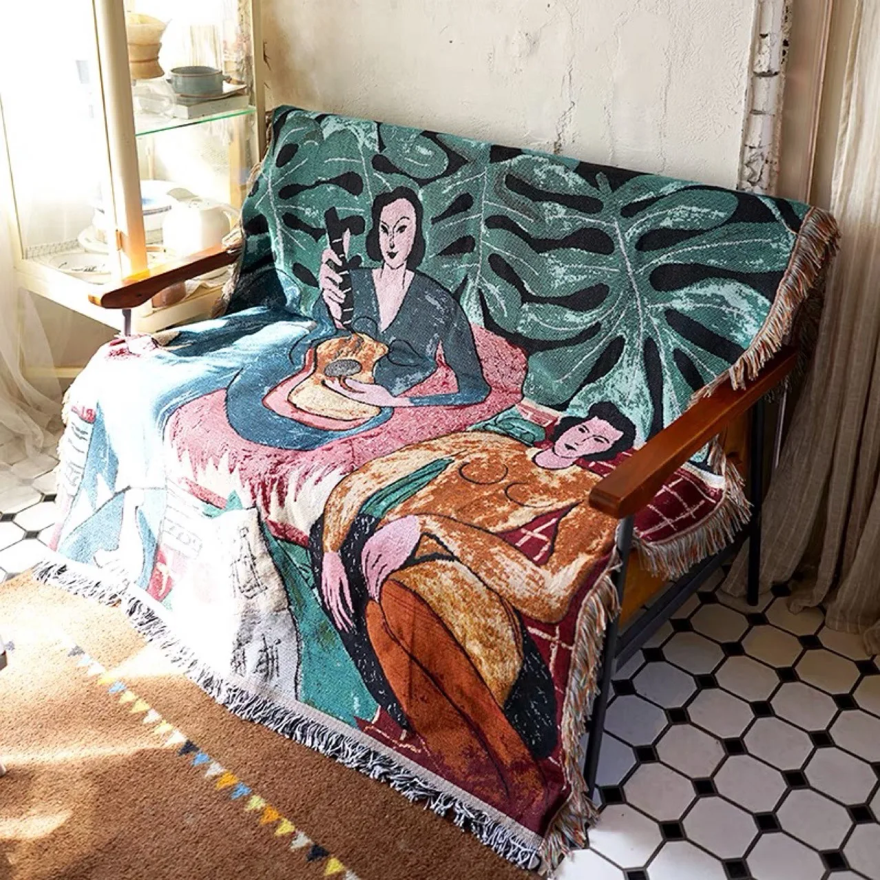 

Textile City Home Decorative Sofa Cover Soft Comfy Throw Blanket Matisse Guitar Girl Pattern Bedspread for Living Room 130x180cm