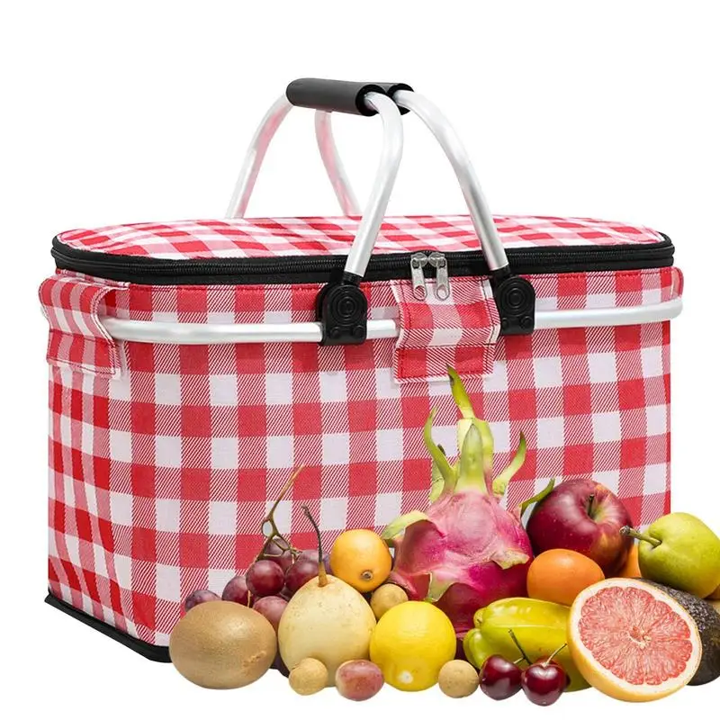 

Beach Picnic Basket Large Cooler Bag Beach Basket Collapsible Picnic Baskets Leak-Proof Portable Camping Cooler For Road Trips