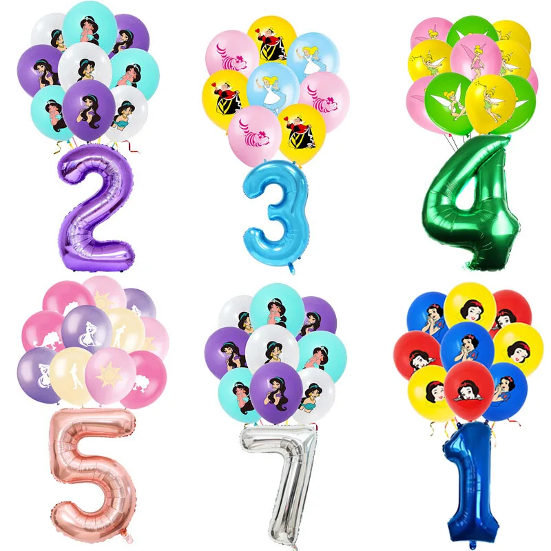 

New Disney Prinses Sneeuw Witte Jasmijn Rapunzel Tinker Bell Alice Verjaardag Partij Decoratie Latex Aluminium Digitale Ballon