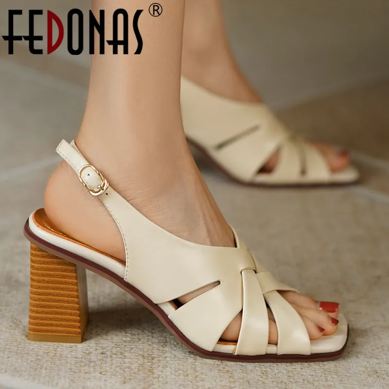 

FEDONAS Retro Rome Style Women Pumps 2022 Summer Casual Working Sandals High Heels Genuine Leather High Quality Shoes Woman New