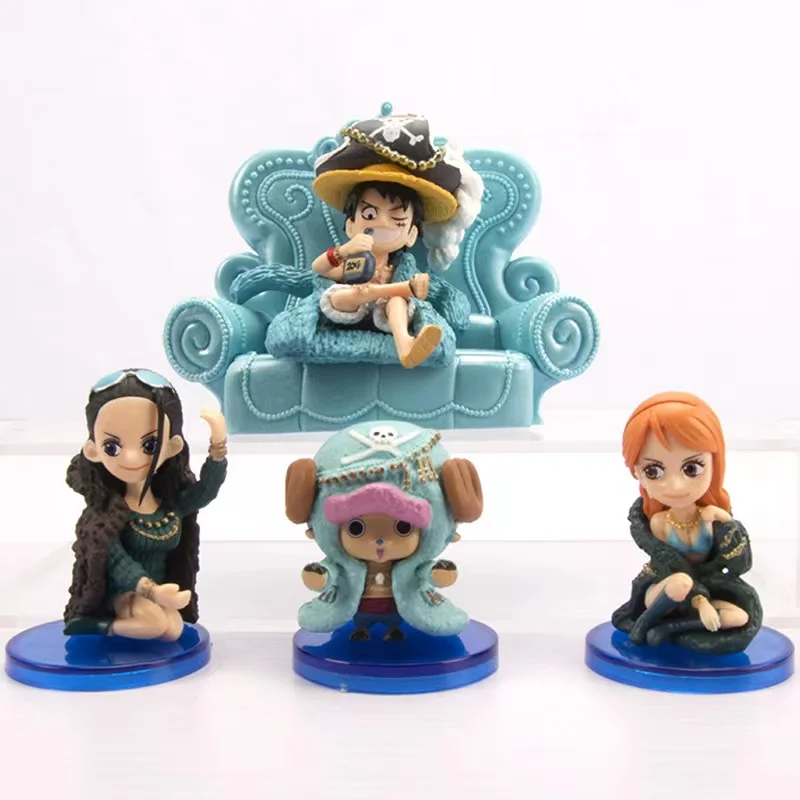 

4Pcs/Lot Cute Anime Action Figure Sitting Luffy Roronoa Zoro Tony Tony Chopper Nami Figma PVC Collection Model Toy Birthday Gift