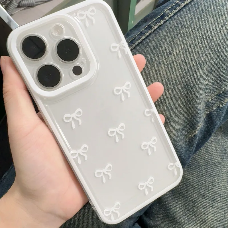 Чехол для телефона с бантом или iPhone 16, 15, 14, 13, 12, Pro Max, милый мягкий прозрачный чехол с бантом, конфетный чехол (art.: 3920cb63bef98) - 3920cb63bef98