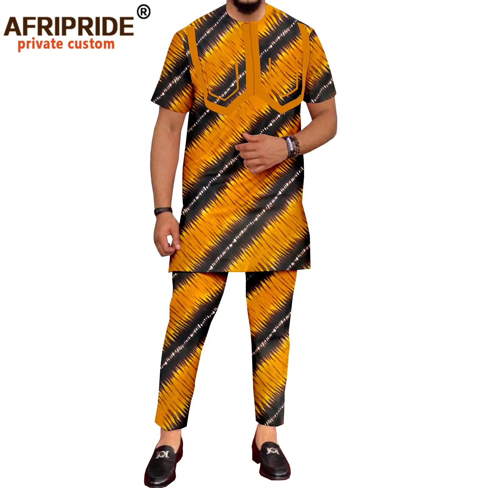 African Suit for Men Short Sleeve Plus Size Print Shirts and Ankara Pants 2 Piece Set Tribal Tracksuit Dashiki Clothes A2116044