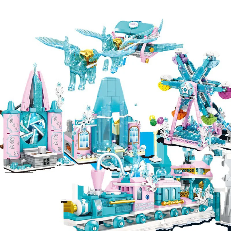 

Disney Elsa Princess Castle Building Blocks Cartoon Anime Frozen Carriage Ferris Wheel Bricks For Girl Birthday Gifts