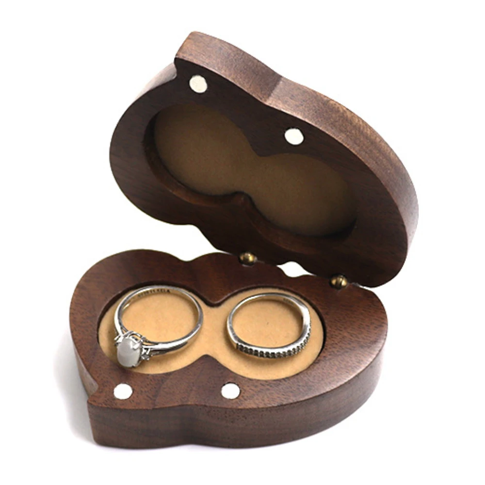 

Love Wood Custom Wedding Valentine's Day Walnut Proposal Engagement Ring Holder Box Packaging Earrings Storage Ladies Gift
