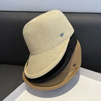 summer knitted straw hats women outdoors solid sun protection equestrian hat casual black beige khaki visors caps 56 58cm 2022