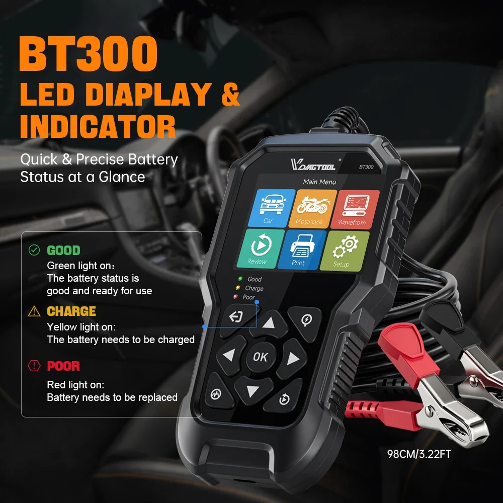 VDIAGTOOL BT300 Тестер автомобильного аккумулятора 6 В 12 стартера и генератора для