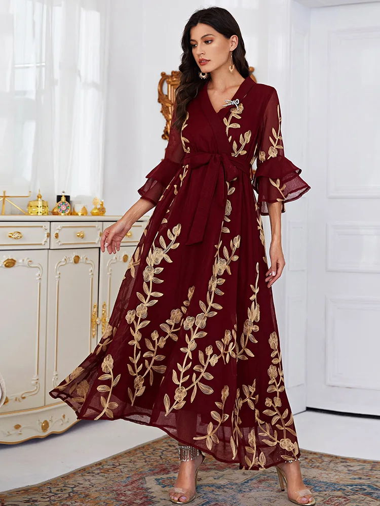 

TOLEEN Women Casual Elegant Maxi Long Dresses 2022 Summer V Neck Flare Sleeve Muslim Turkish Evening Party Festival Robe Vestido