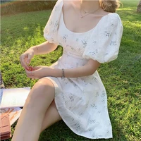 niggeey puff sleeve floral dress lady vintage casual fairy mini dress elegant prom evening party dresses for women 2022