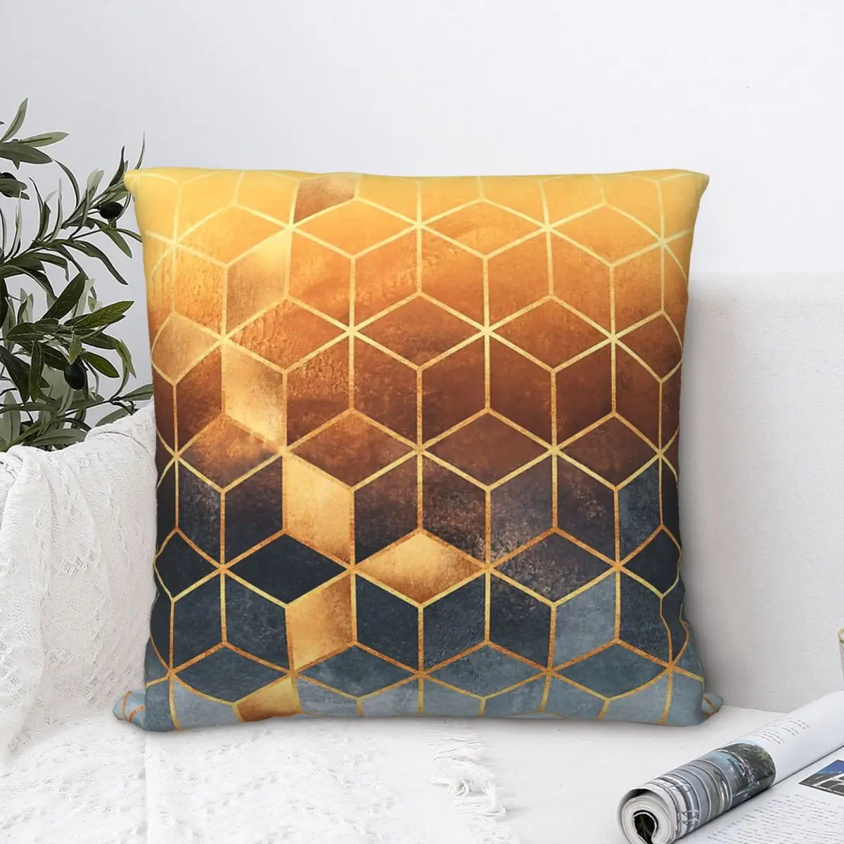 

Geometric Printed Golden Gradient Cubes Throw Pillow Case Design Art Backpack Coussin Covers DIY Printed Soft Home Decor