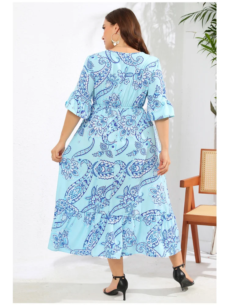 Oversized Dress Flare Sleeves Beach Vacation Skirt Long Dress plus size women clothing  party dresses