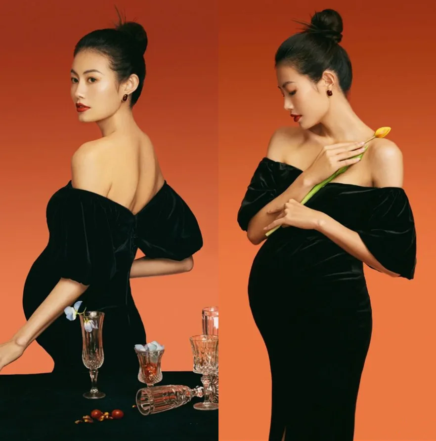 Black Vintage Velvet Maternity Long Dress For Photo Shoot Bohemian Maternity Velvet Photography Dress Maternity Photo Clothes