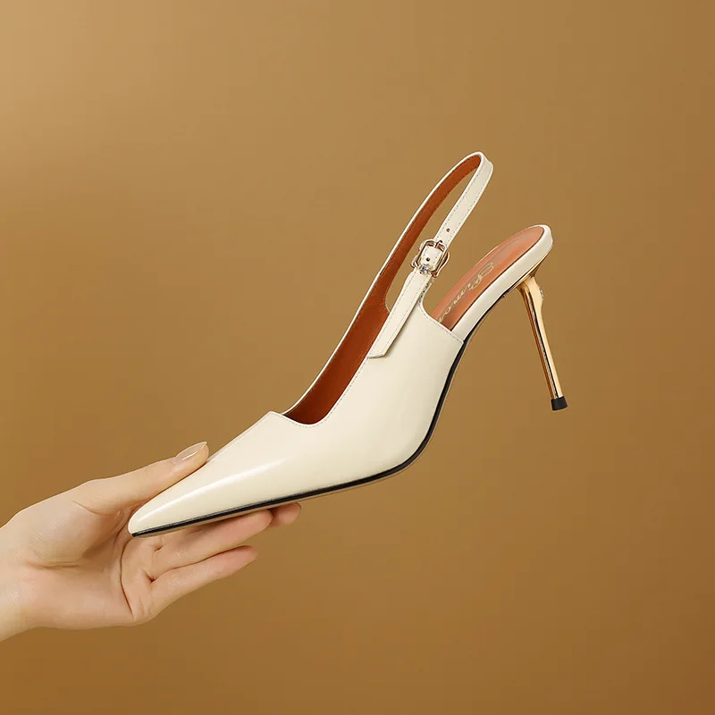 Новинка лета 2024 женские босоножки Baotou из лаковой кожи модные на высоком каблуке с