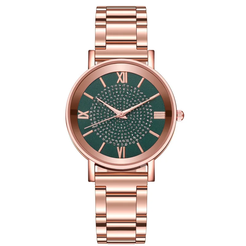 A Diamond Embellished Designed Specifically For Women, A Casual And Fashionable, Steel Band Quartz Watch