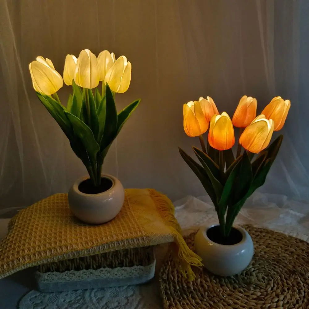 

Tulips LED Night Light Artificial Flowers Hotel Cafe Bedroom Bedside Wedding Table Decoration Atmosphere Night Light Ornaments