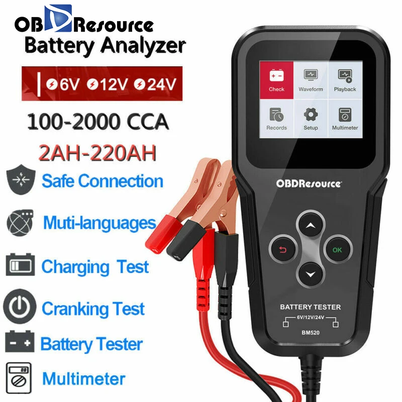 OBDResource Car Truck Professional Battery Tester Automotive 6V 12V 24V 100-2000 CCA Voltage Detector Check Charge Test Anazyler