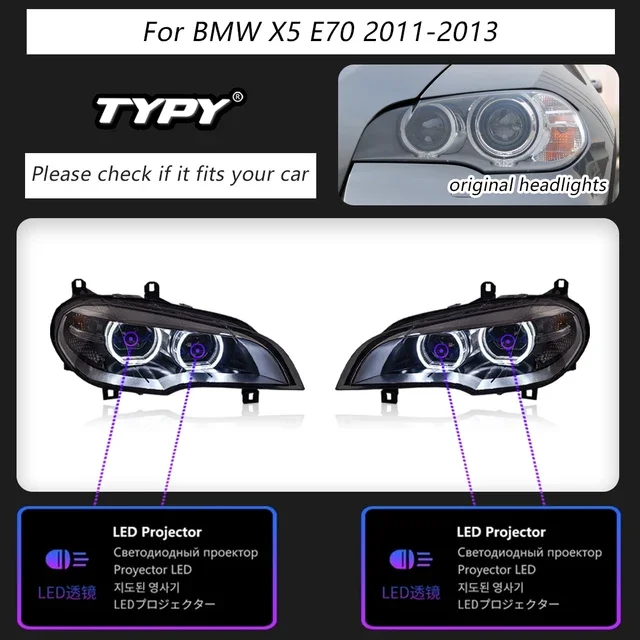 

Автомобильные лампы TYPY для BMW X5 E70, фары 2007-2013, обновление, модифицированные светодиодные фары, динамический указатель поворота, DRL, автомобильные аксессуары