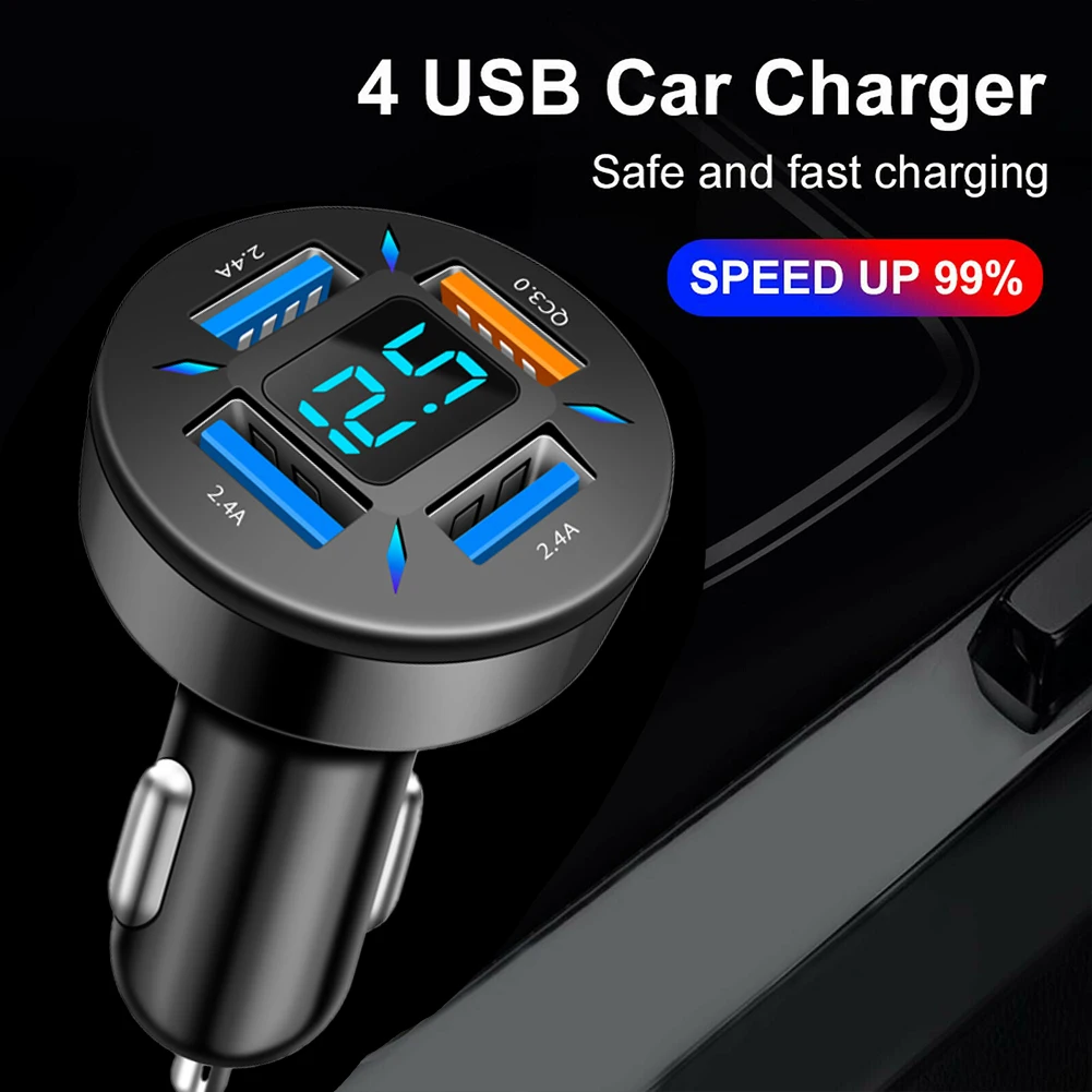 

4 USB Port QC3.0 Car Charger Quick Charge 12-24V LED Digital Car Adapter Socket Quick Car Phone Charger