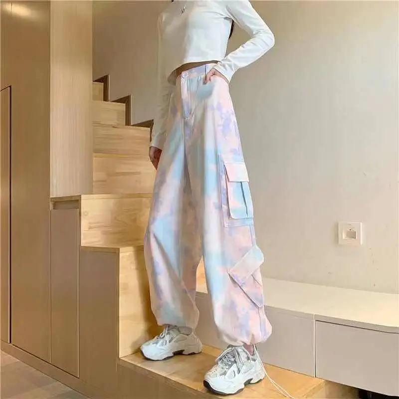 

Tie-dye Leggings Casual Pants Women's Spring and Summer High Waist Loose Harajuku Style All-match Student Ins Tide Overalls