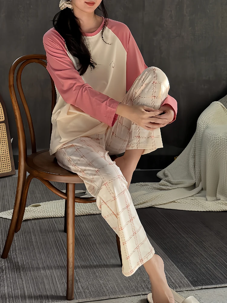 2024 новые женские пижамы весенне-осенние модальные хлопковые клетчатые брюки с