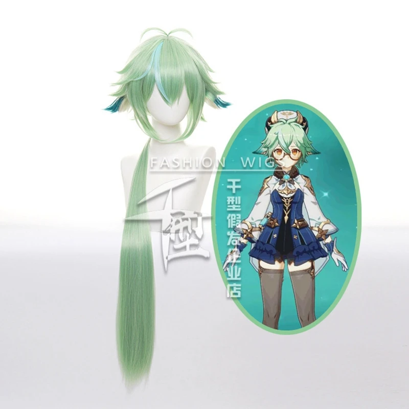 Genshin Impact Sucrose Cosplay 85cm Long Wig Green Apple Wig Cosplay Anime Cosplay Wigs Heat Resistant Synthetic Wigs Halloween