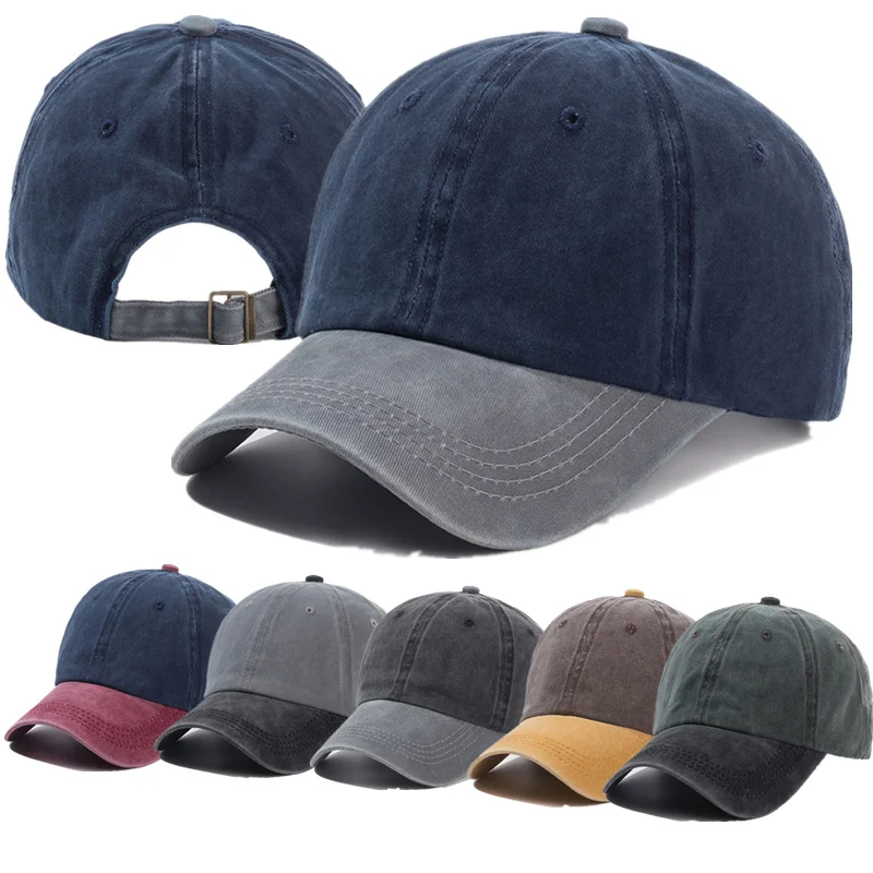 

2021High Quality Washed Denim Color Matching Retro Hat Sun-shading Autdoor Men's and Women's hats Adjustable adult Baseball cap