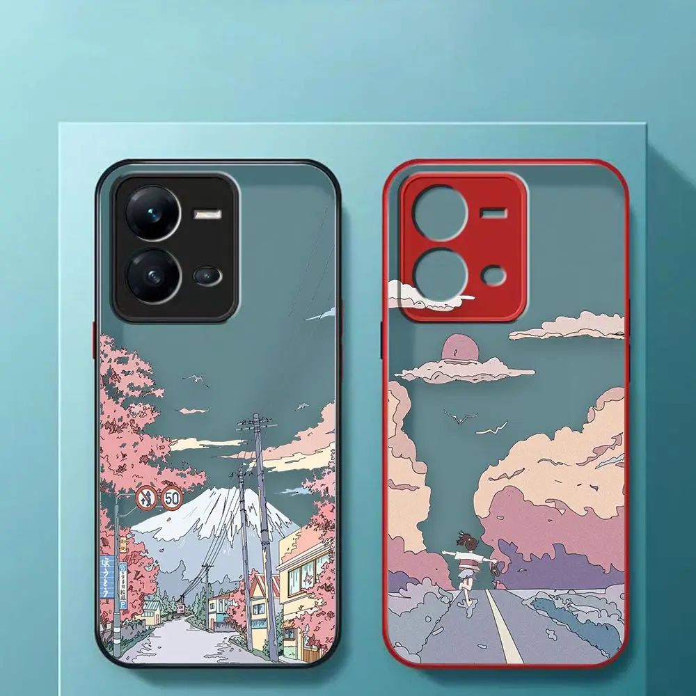 

Matte Case For VIVO S1 S5 S6 S9 E PRO V11 V11I V17 V19 V20 V21 V21E V23 V23E V25 SE PRO 5G Case Anime Hand Painted House Scenery
