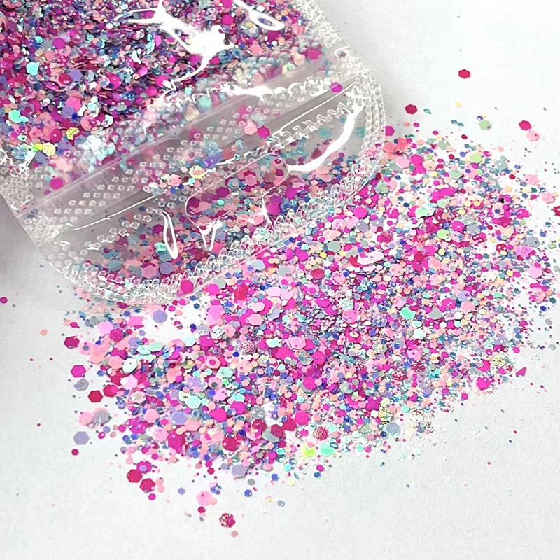 100 г россыпью розовые Красочные смешанные объемные хлопья шестиугольной формы