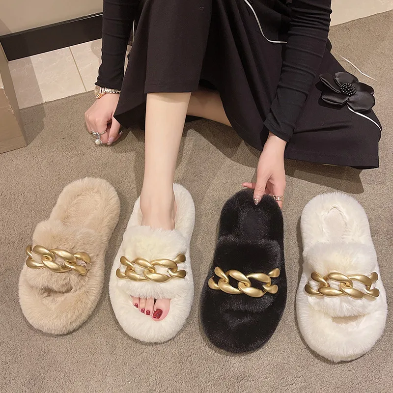 

Тапки женские плюшевые на платформе, с заклепками, 2022 Резина