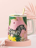 forest animal creative office cup womens high end ceramic cup high color value home mark cup with cover with a spoon