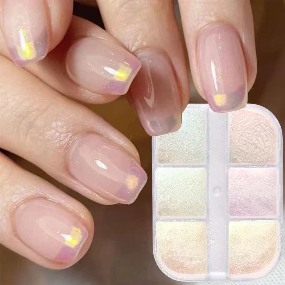 

Блестящий хромовый пигмент для французских ногтей Aurora Pearl в японском и корейском стилях Радужный голографический порошок для маникюра