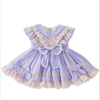 hot sale maid girl cute lilac stitching lapel satin lace bow cosplay costume custom