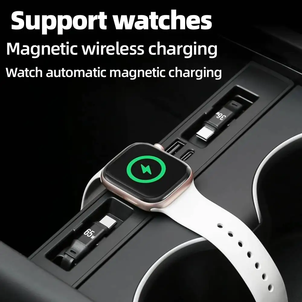 Фото Для Tesla Juniper Model Y/YL/3: Выдвижная док-станция для центральной консоли электромобиля с беспроводной быстрой зарядкой для часов №4