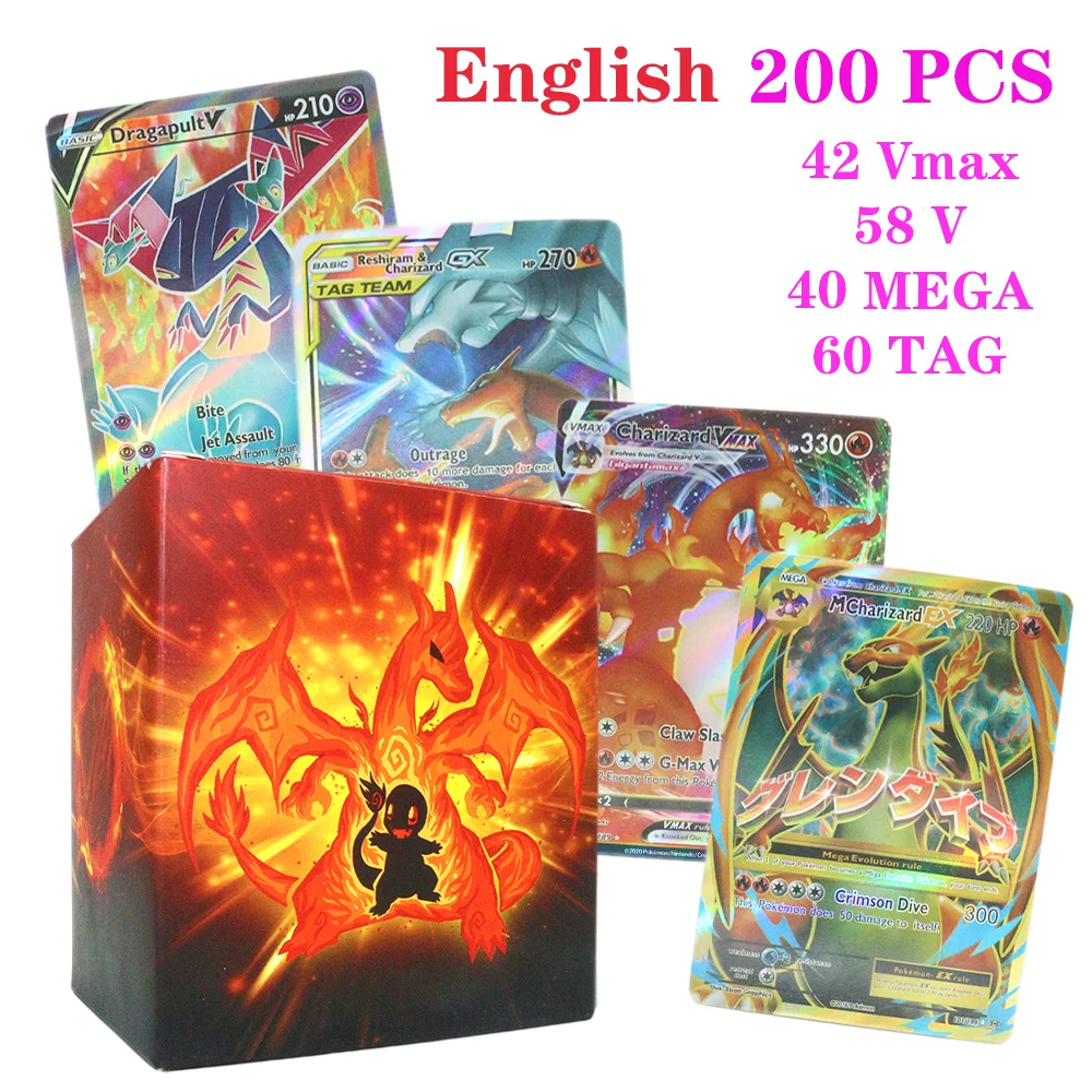 

20-300pcs English Pokemon Card Vstar Vmax GX Mega EX Tag Team Pikachu Charizard Game Battle Trading Collection Original Kids Toy