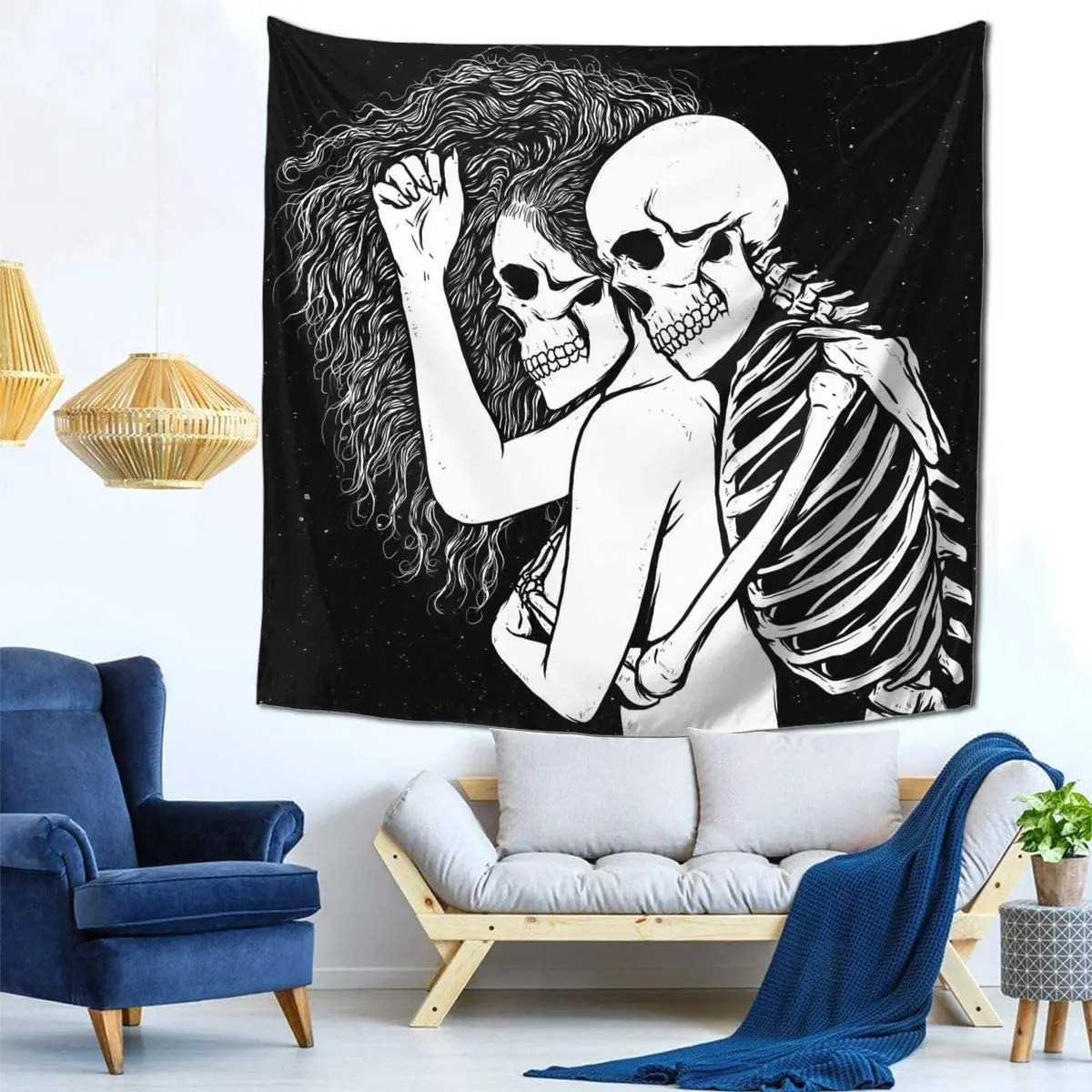 

Couple Skull Art Tapestry Funny Kawaii Aesthetic Wall Decoration Living Room Wall Canvas Bedroom Decor Cloth Tapestries Tapiz