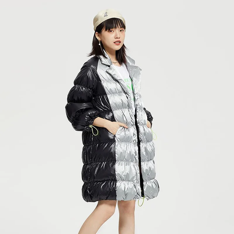 Women's Parkas 2022 Winter New Mid-Length Fashion Jacket Loose Lapel Stitching 90 White Duck Down Personality Warm Coat Female