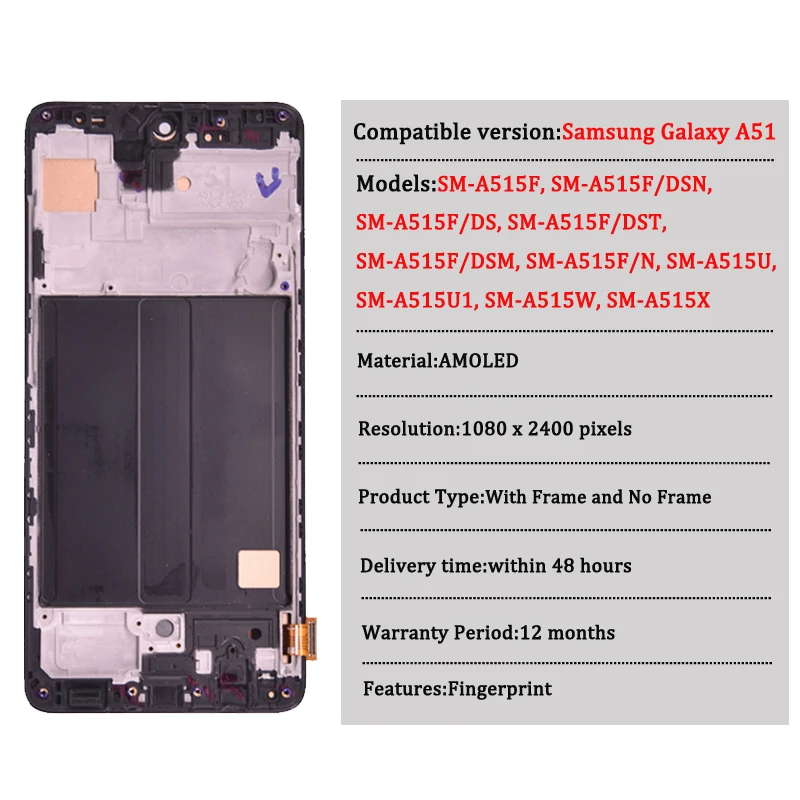 Super AMOLED для Samsung Galaxy A51 A515 LCD A515F A515F/DS A515FD ЖК-дисплей сенсорный экран с рамкой